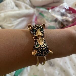 Gold Leopard Bracelet with Green Accents